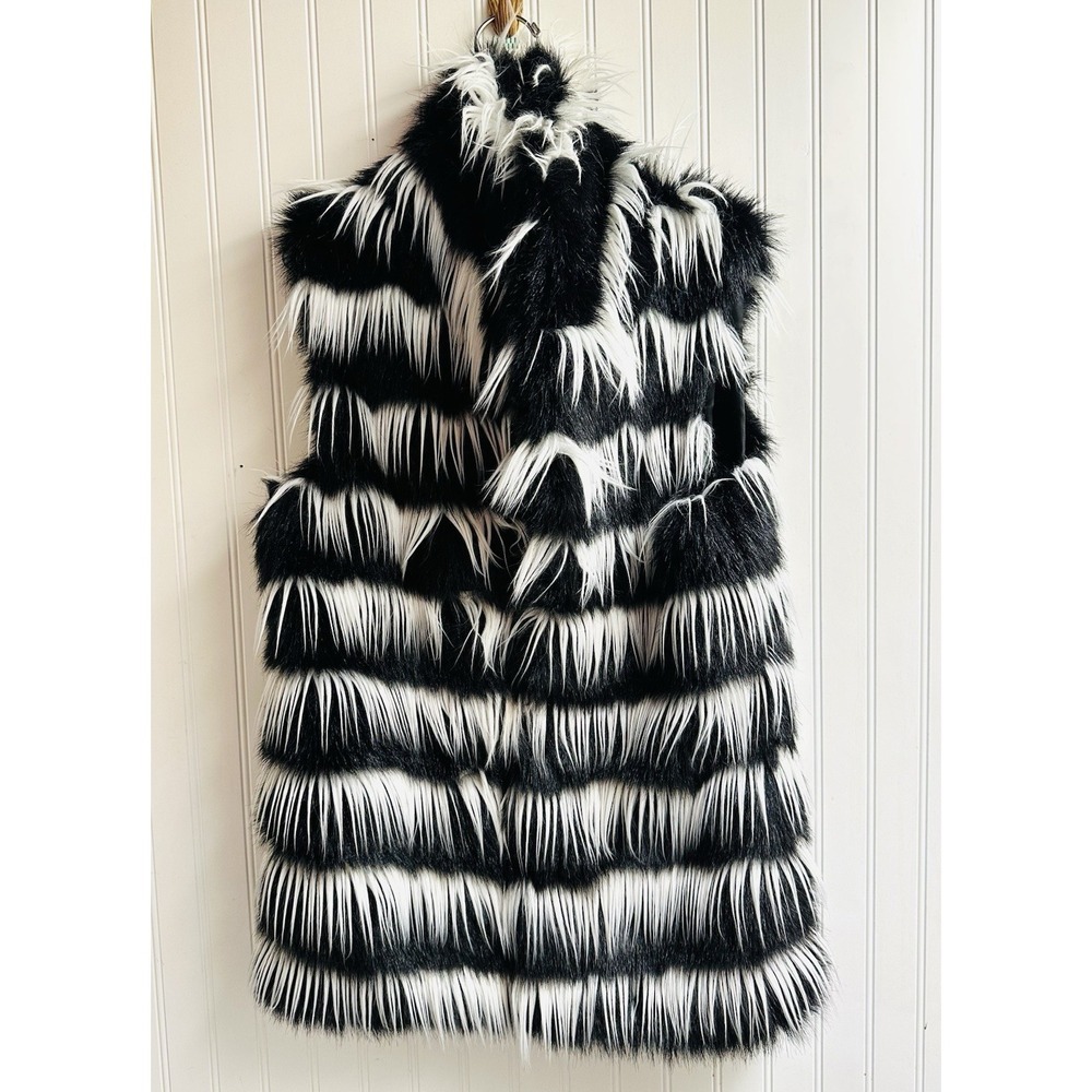 Safari By IMposter Faux Fur Vest Jacket Coat Black And White Vegan M